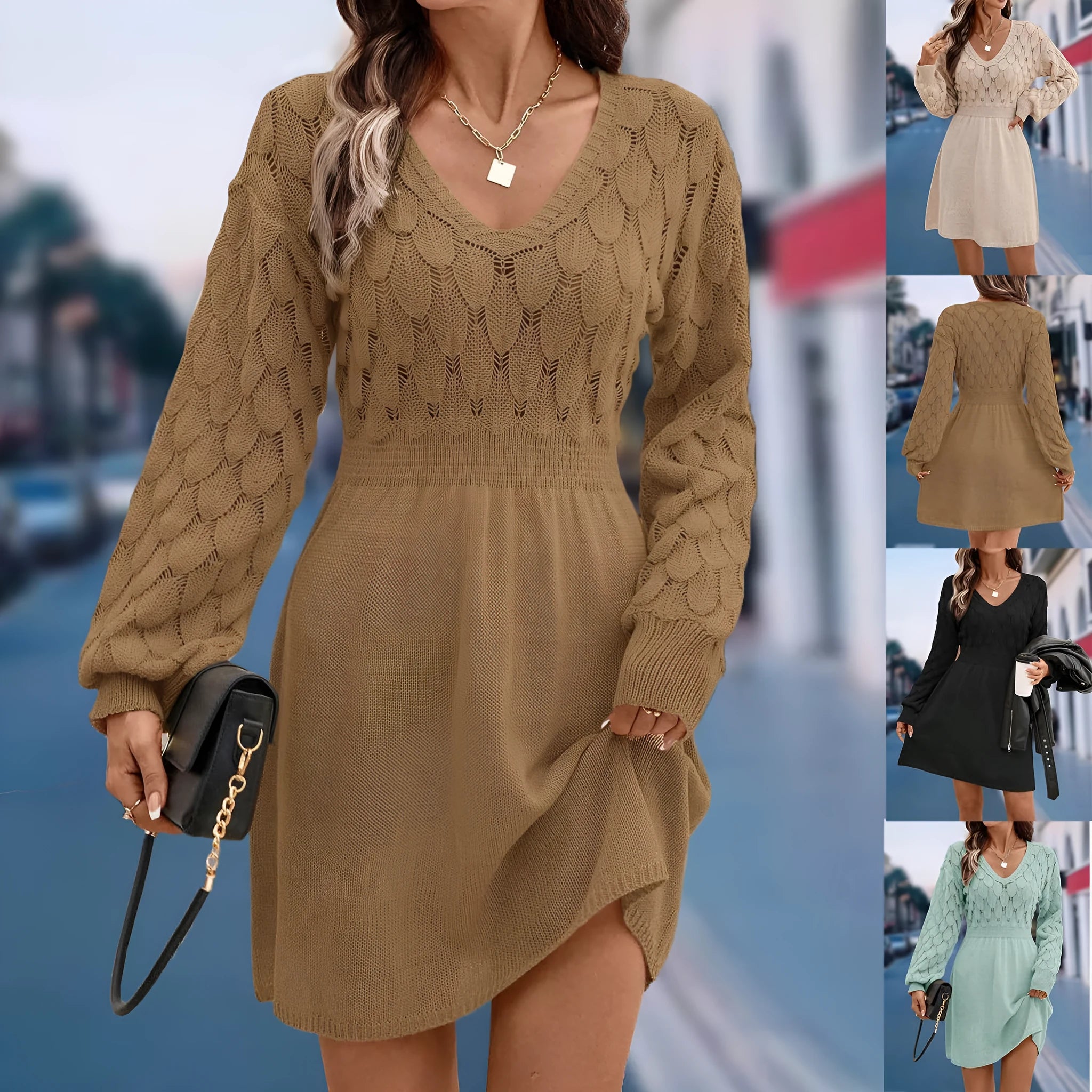 Women's artistic retro V-neck long sleeve beach dress in an ethnic style with a 3D pattern.