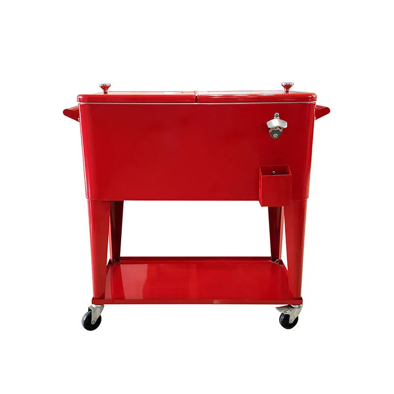 Red outdoor metal insulated cart with heat preservation box for picnics