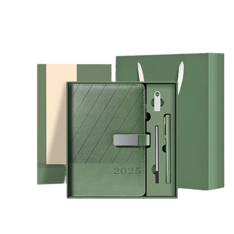 A5 thick notepad with 408 pages and striped PU leather cover in multiple colour options
