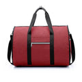 Medium cylindrical travel bag in red, light grey, blue, or black with waterproof Oxford cloth and zipper pocket.