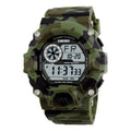 Electronic sports watch with round dial, plastic strap and 30M waterproof rating in multiple colour options