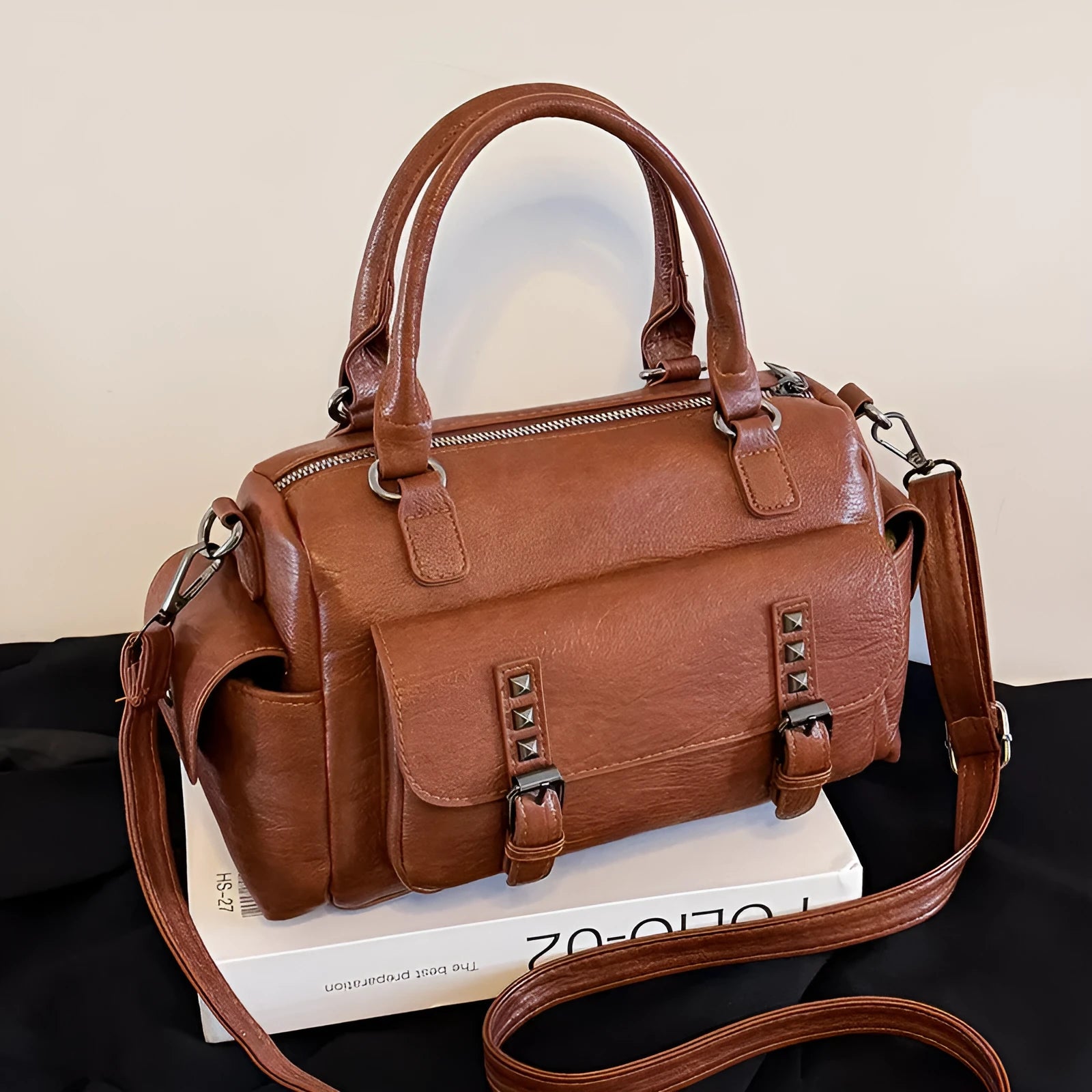 Vintage PU messenger bag with horizontal square shape and contrast stitching in multiple colour options