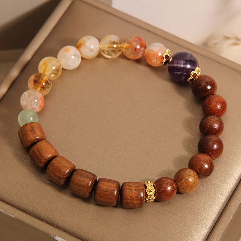 Women's bracelet with pineapple yellow tower crystal, ebony and amethyst stones, pearl rhinestone sequin decoration