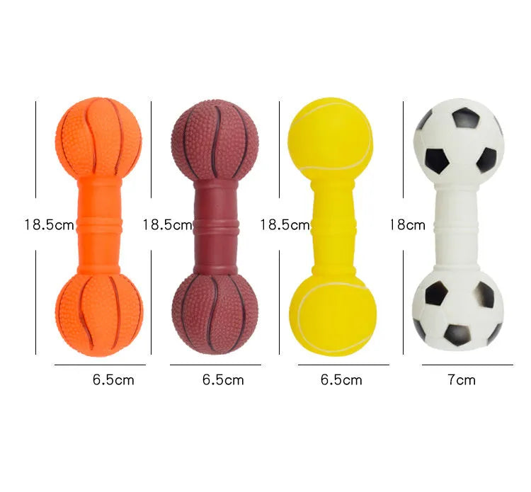 PVC football dumbbell shaped squeaky dog toy in four colour options