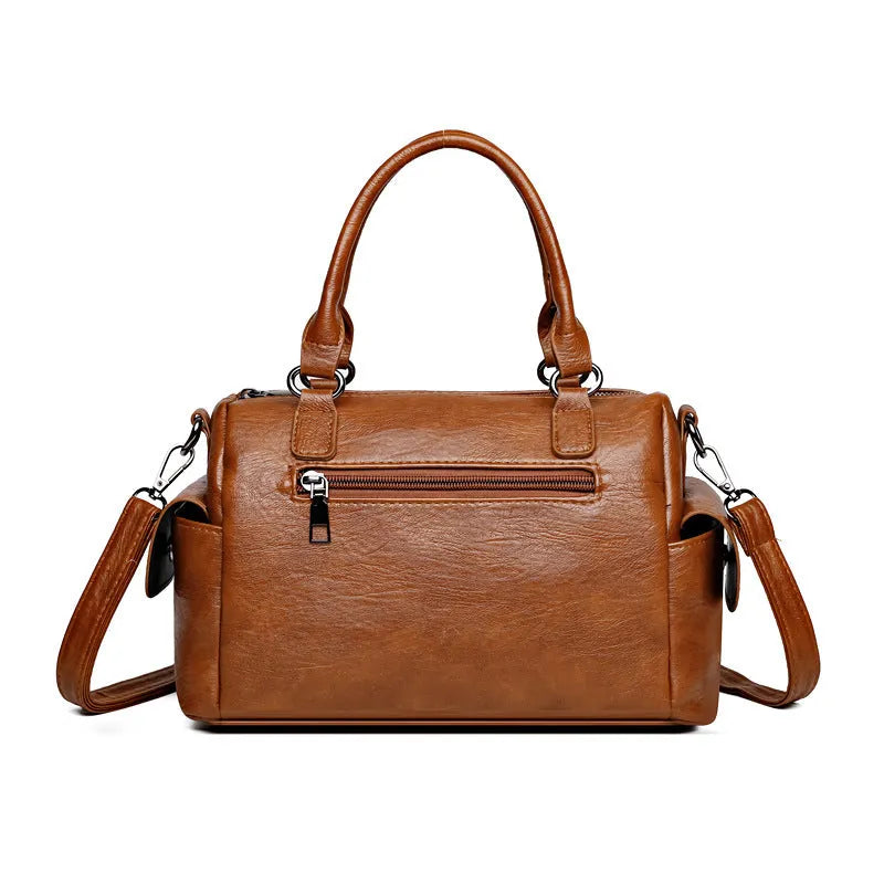Vintage PU messenger bag with horizontal square shape and contrast stitching in multiple colour options