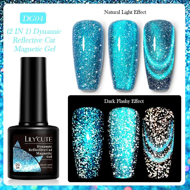 UV cat eye gel nail polish bottles with diamond glitter in six colour variations