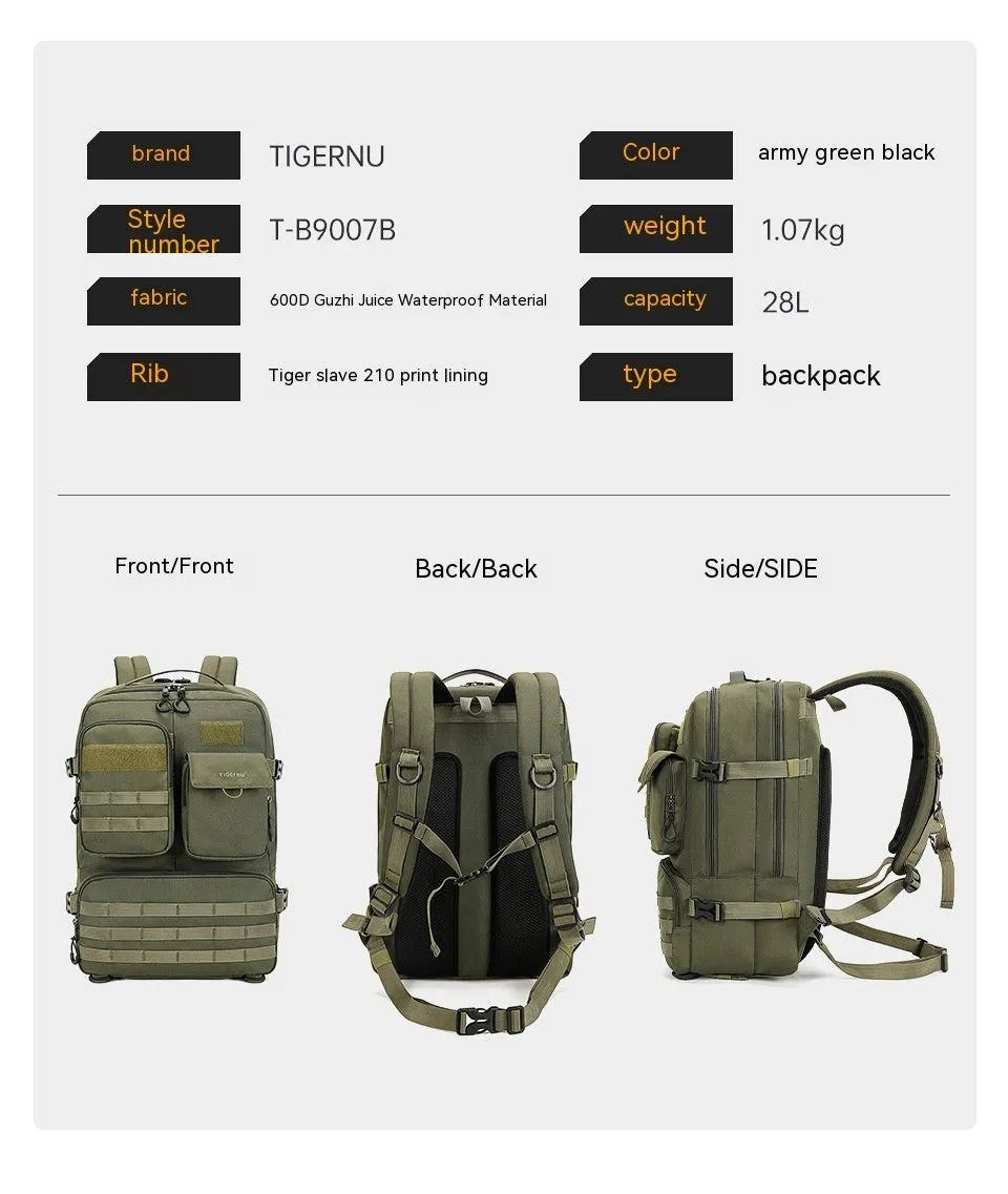 17 inch army green tactical waterproof backpack with 20-35 litre capacity