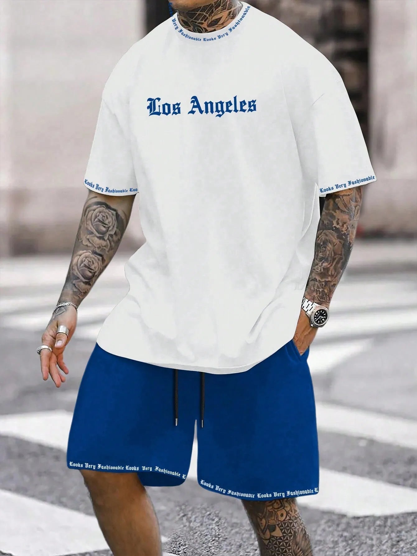 Men's printed sports shorts suit with short-sleeved top in multiple colour options