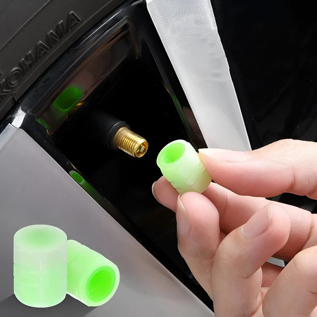 Car luminous valve caps with glow-in-the-dark gas nozzle design for tyre valves
