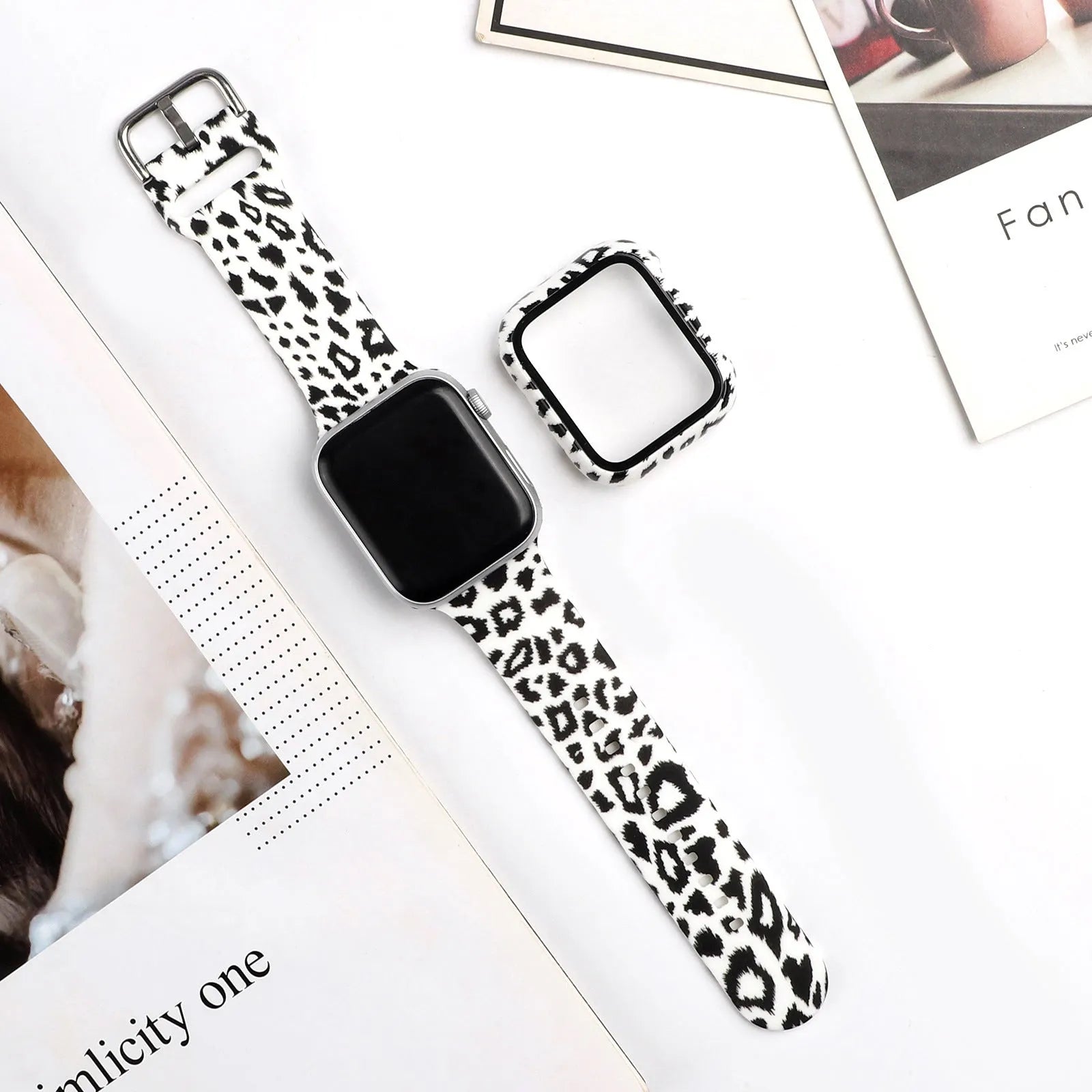Printed silicone replacement strap for Apple Watch in various styles and sizes
