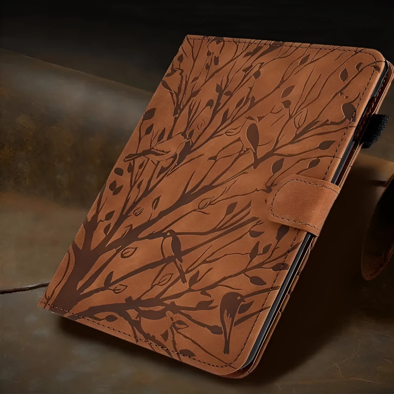 Imitation leather tablet protective case with bracket in business style, shown in black colour