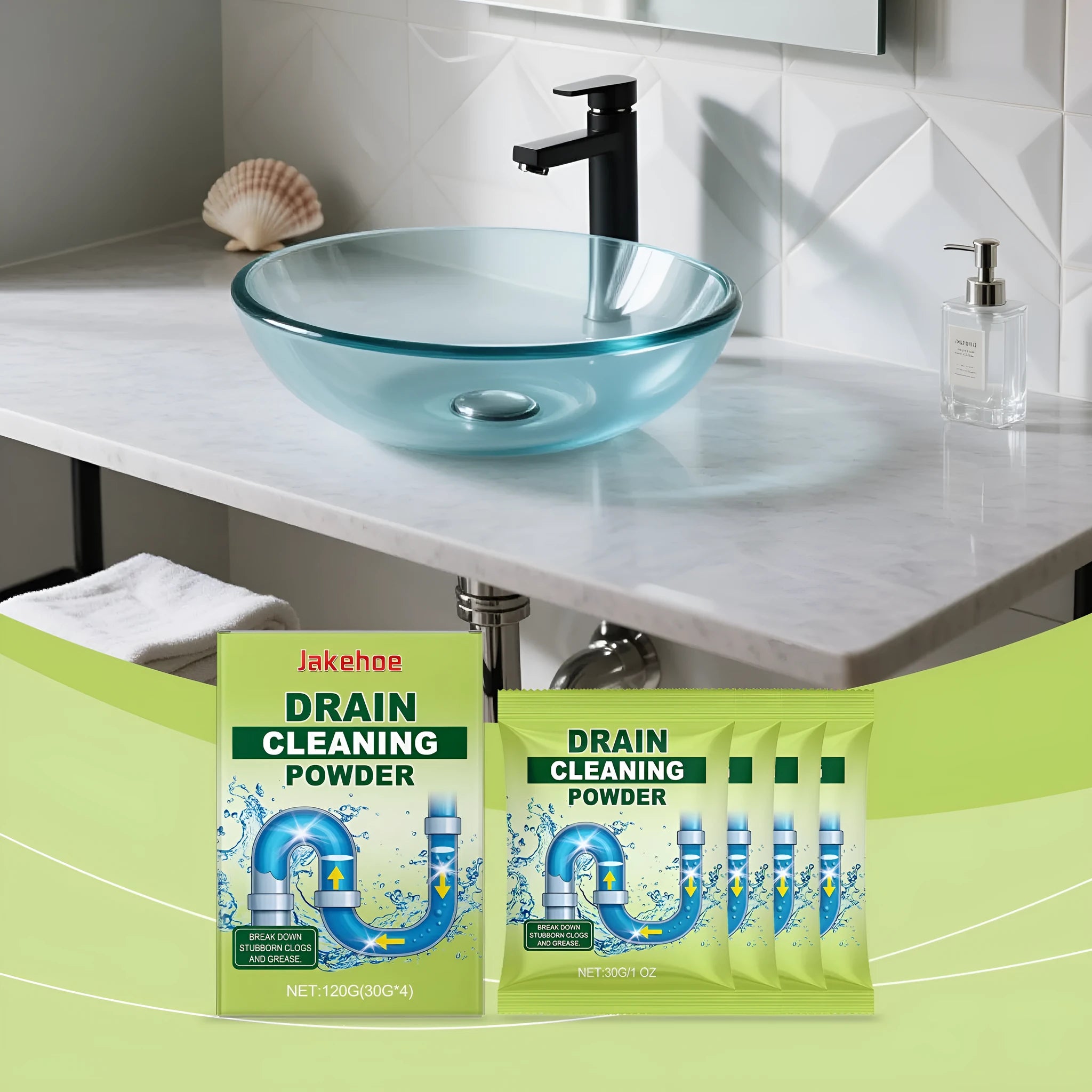 120g tub of drain cleaning powder for sinks, pipes and toilets