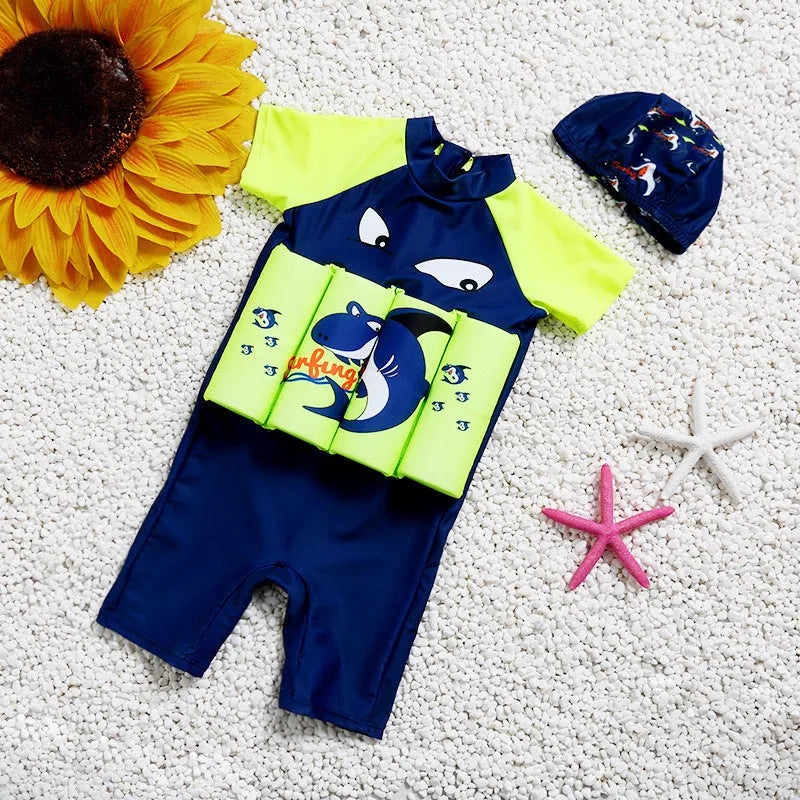 Buoyancy swimsuit with cartoon plaid pattern for early education swimming pool use