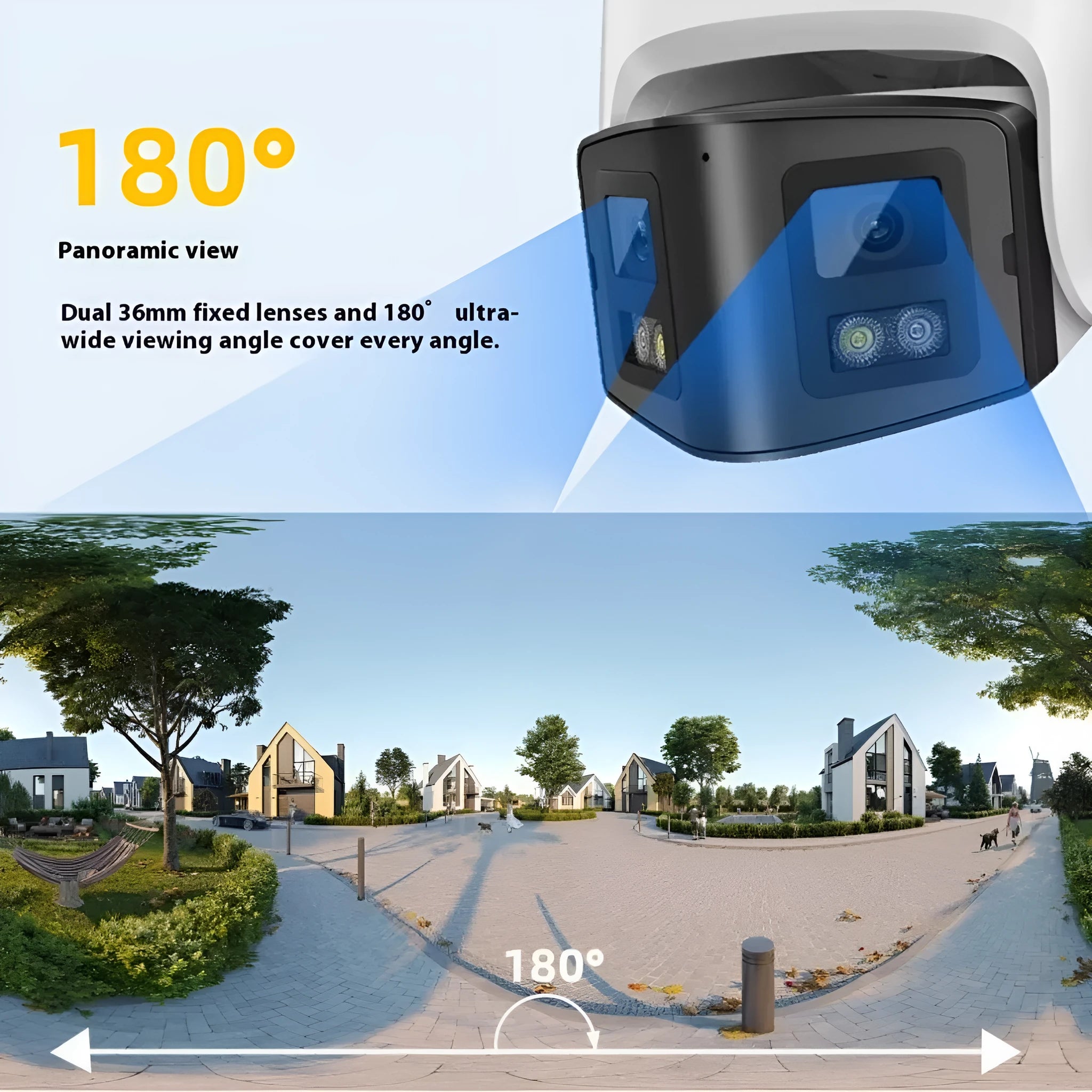 4-megapixel dual-lens panoramic CCTV camera with IP66 waterproof housing for indoor and outdoor security