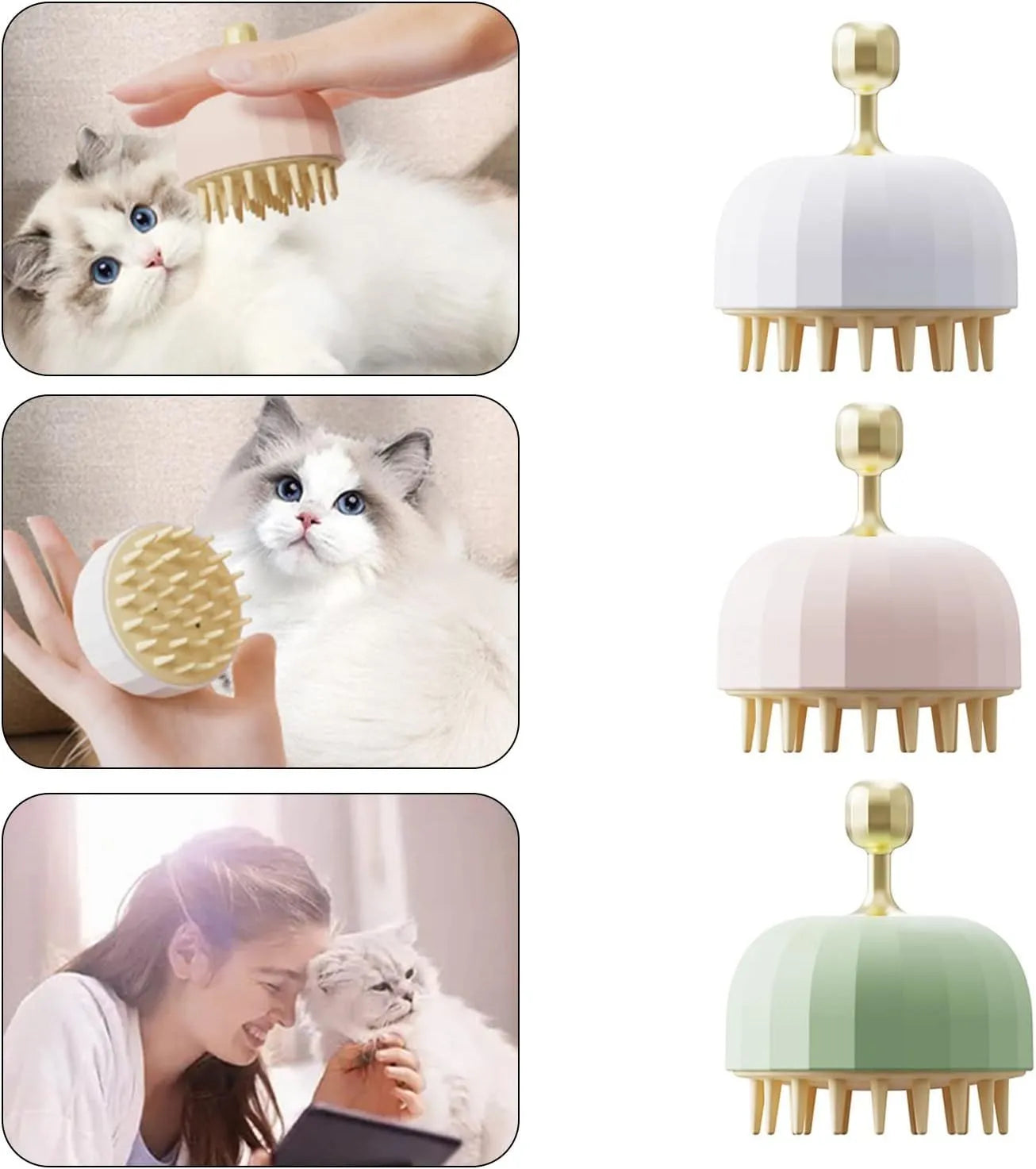 Green double-sided pet bath massage brush with drainage holes on a white background