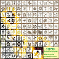 700-piece collection of 2-inch PET film spray painting stencils showing flower, animal, ocean, Hawaiian, and letter designs