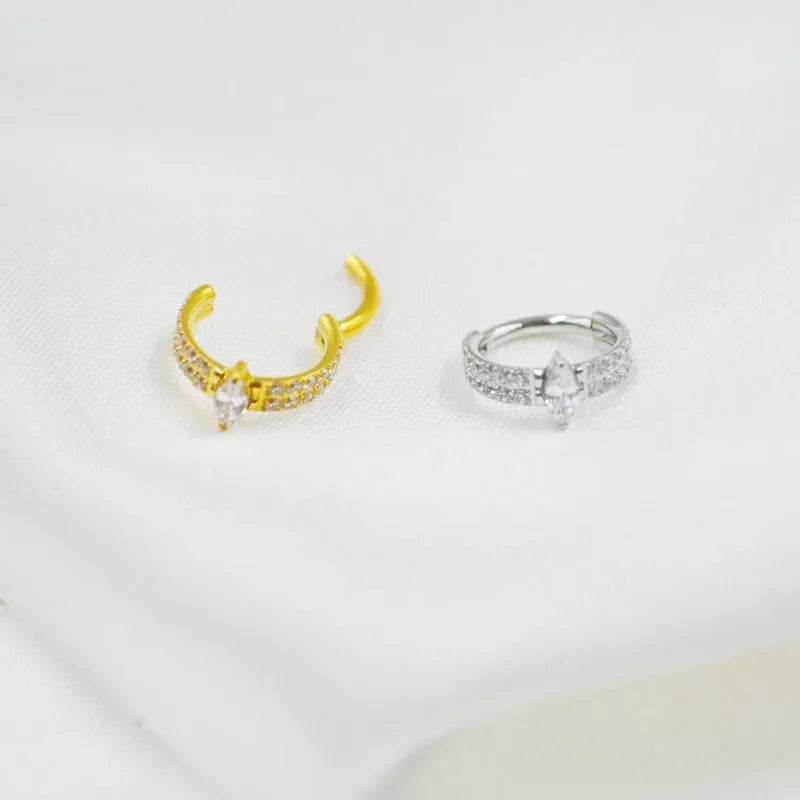 Ladies heart shape zircon earrings with diamond treatment in titanium steel metal 1.2x8mm