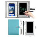 85-inch electronic writing pad with stitching design, smart pen, and USB charger on a table.