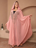 Purple Muslim style chiffon shawl with rhinestone beading, draped to show length