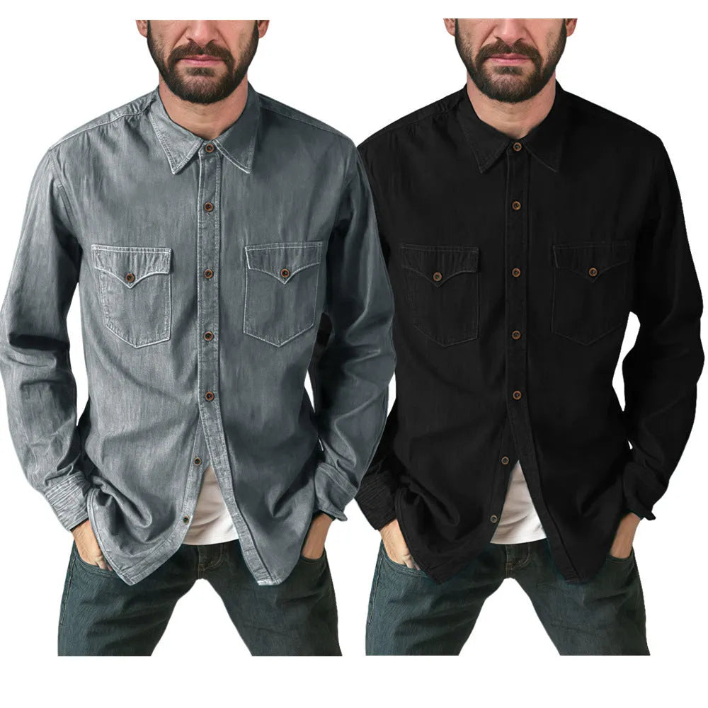 Men's regular fit denim cardigan coat in cotton, shown in khaki colour with button front.