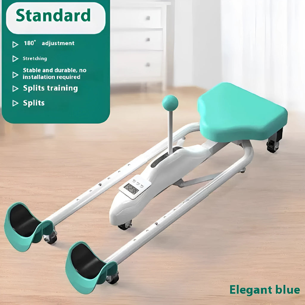 Pink and blue leg stretching hip opener fitness equipment with steel frame and foam padding