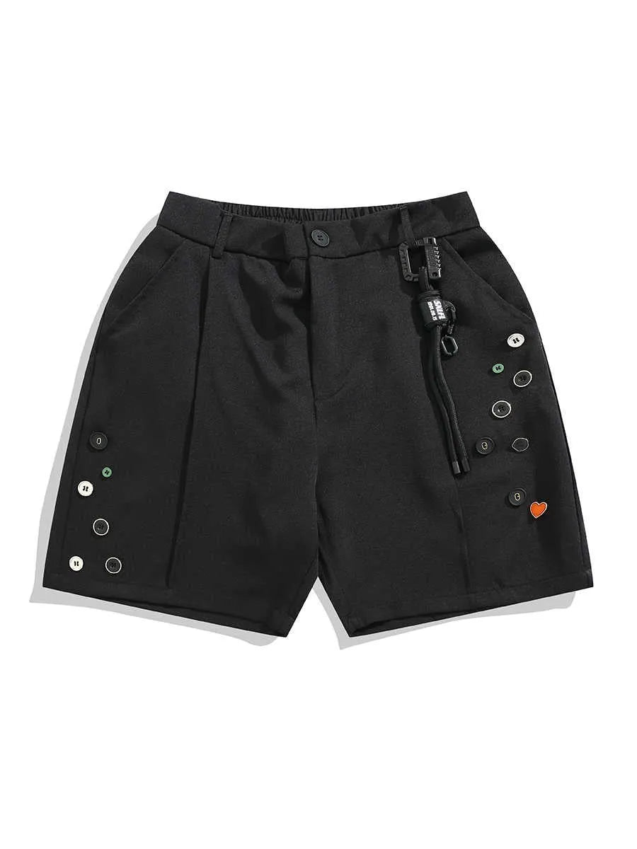 Men's black semi-elastic shorts with loose fit and straight leg design