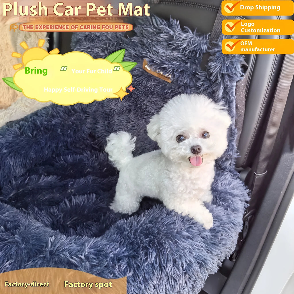 Winter thermal vehicle pet mat on car seat in beige colour with fleece lining