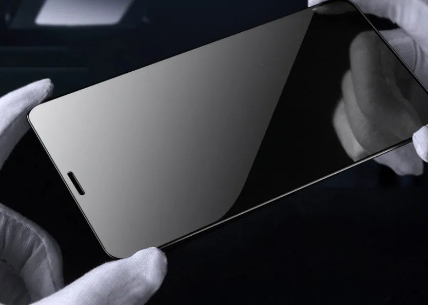 Full coverage tempered glass screen protector for Samsung Galaxy phones with anti-seeking surface.