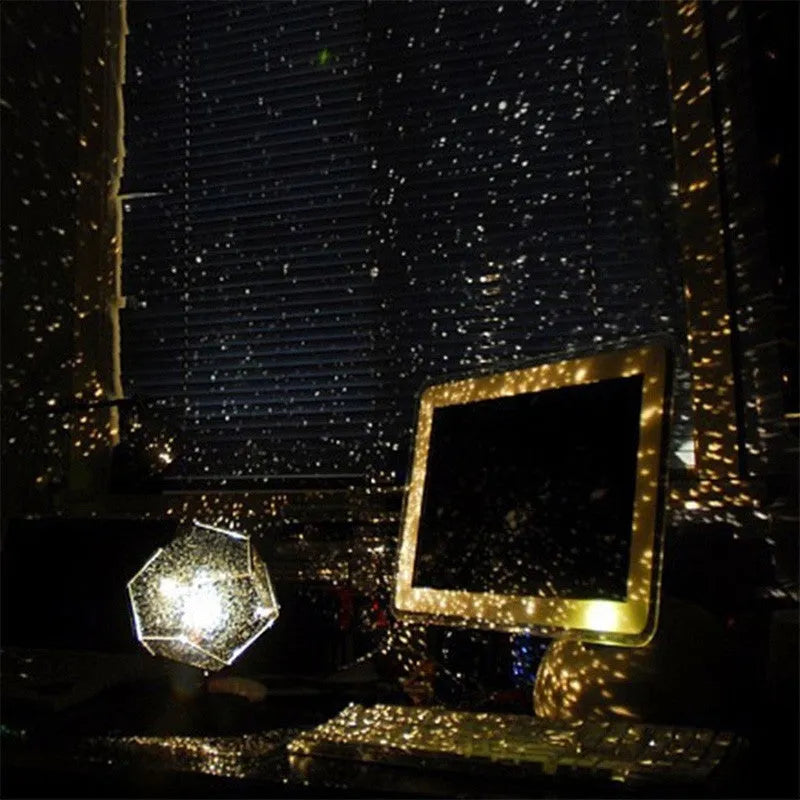LED starry sky projector showing constellation projection on ceiling with remote control