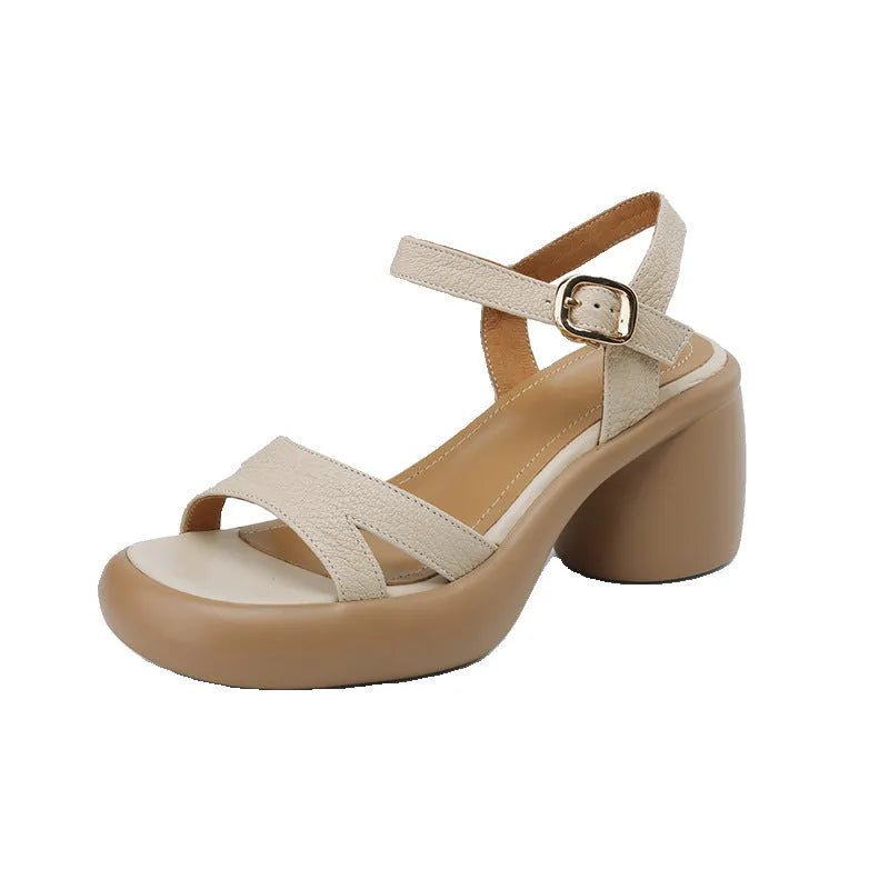 Women's open toe platform sandals with round toe holder in milky white colour
