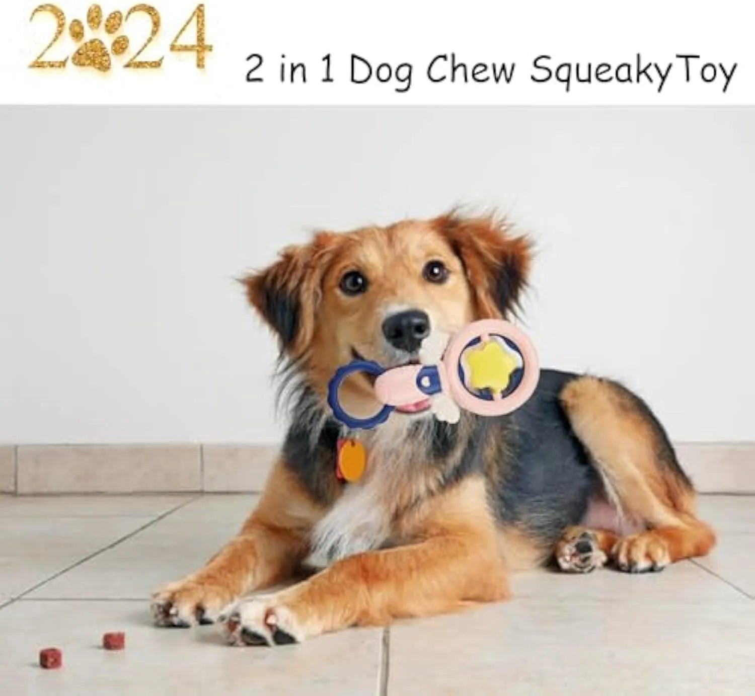 Set of four pink rubber dog chew toys with textured surfaces for dental cleaning