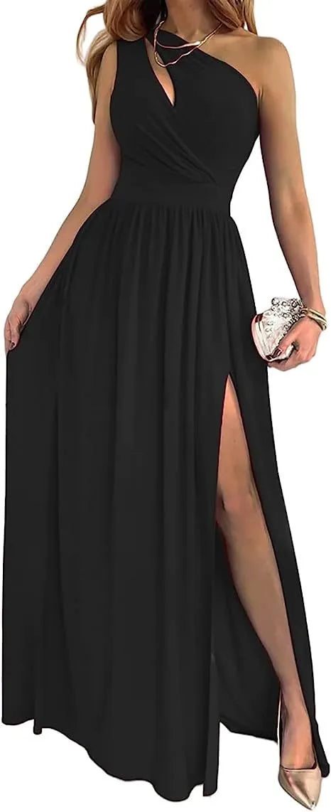 Women's one shoulder maxi dress with high split cutout design in soft fabric