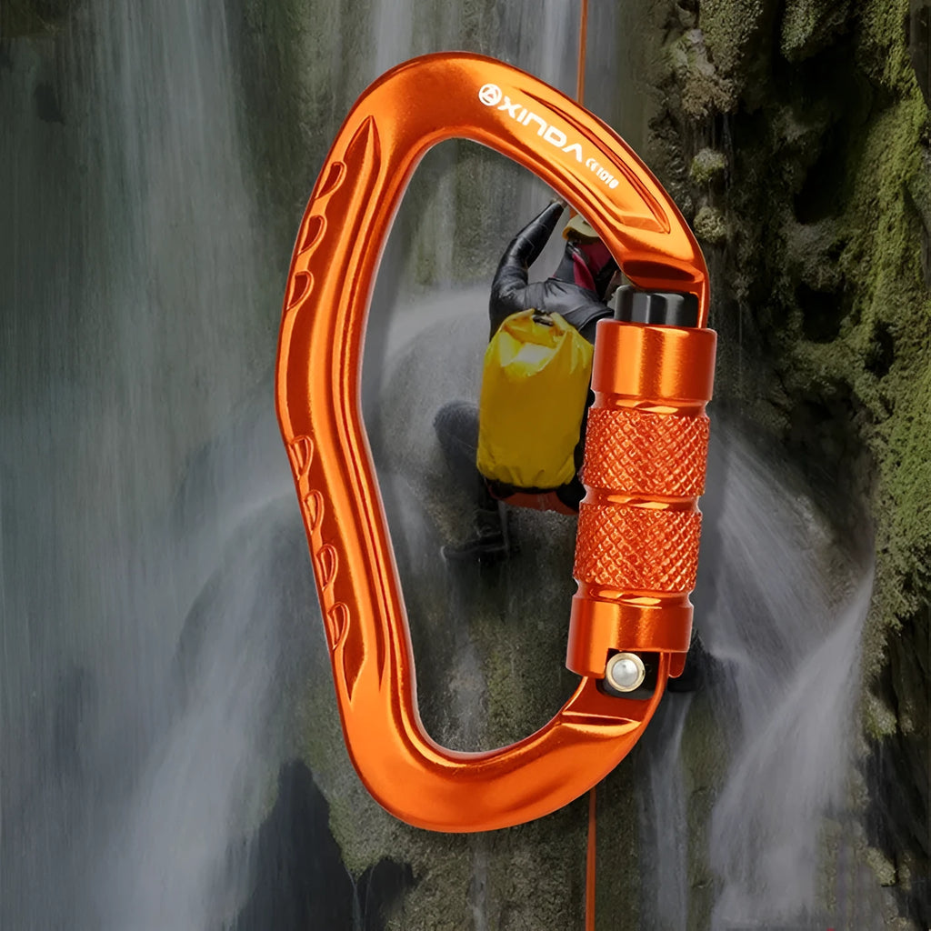 Climbing carabiner with automatic master lock in multiple colour options