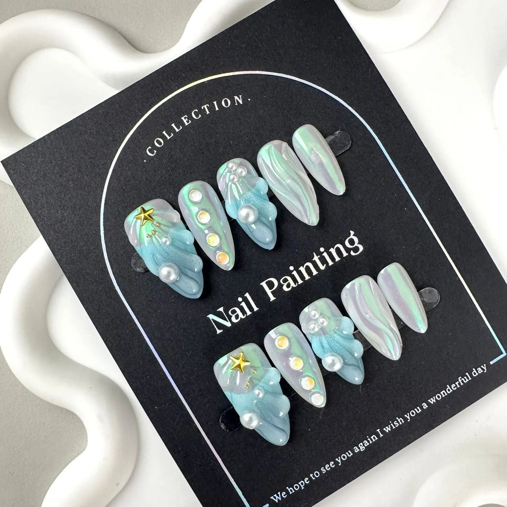 HAILANG blue plastic shell nail stickers set with XS S M L sizing options