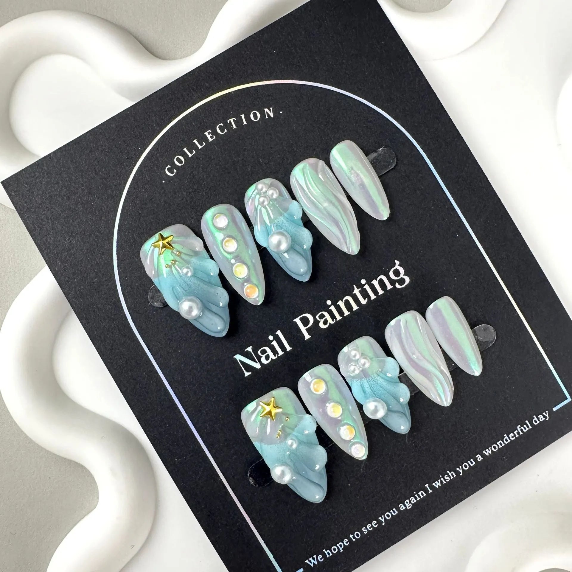 HAILANG blue plastic shell nail stickers set with XS S M L sizing options