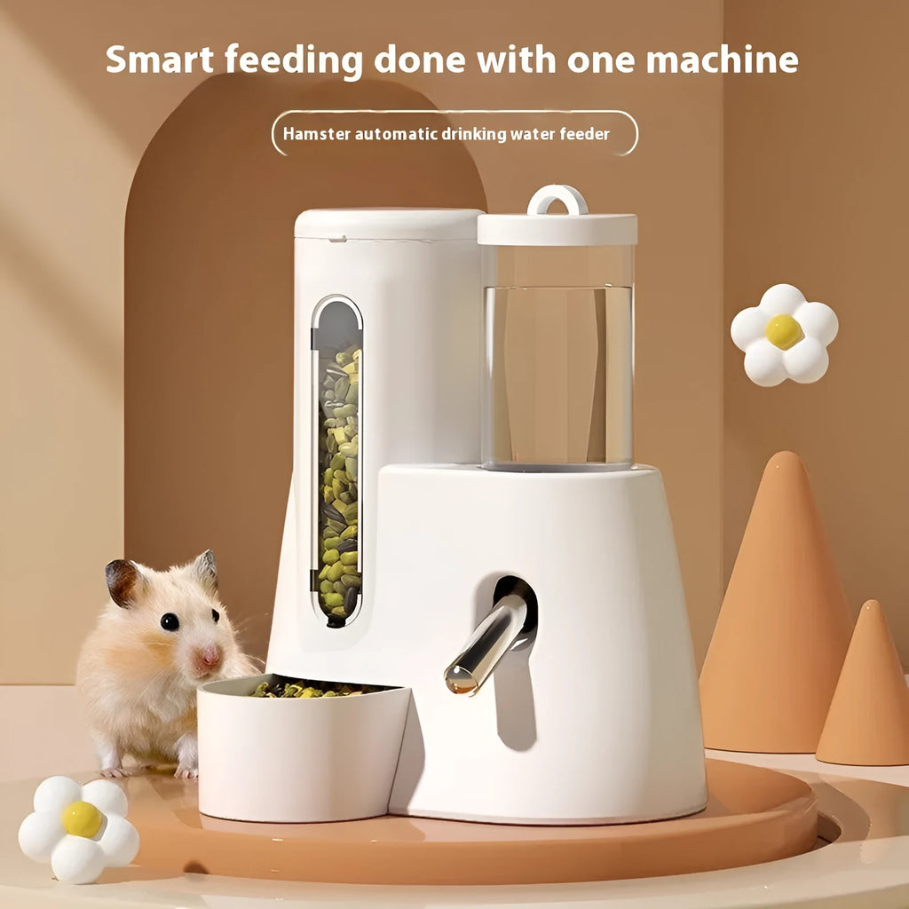 Hamster automatic drinking water feeder and food basin in white, blue or pink colour options
