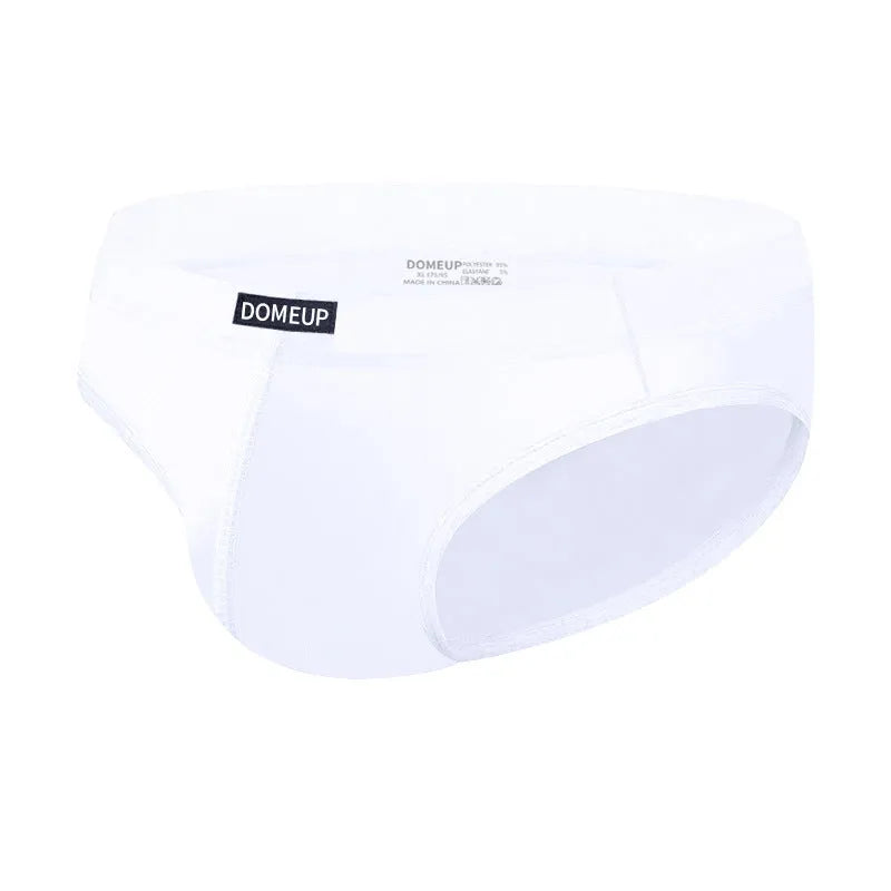Men's solid colour low waist briefs in knitted polyester fabric on a white background.