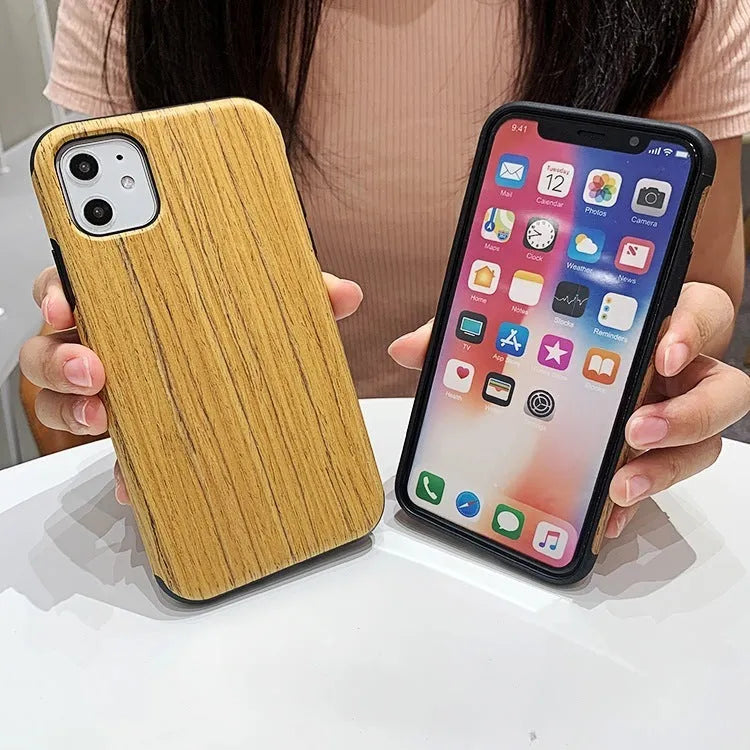 Wood phone case for iPhone with natural bamboo or rosewood finish and simple back cover design