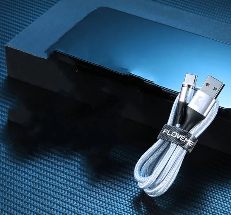 3A fast charge magnetic data cable with LED indicators in black, red, or silver colours