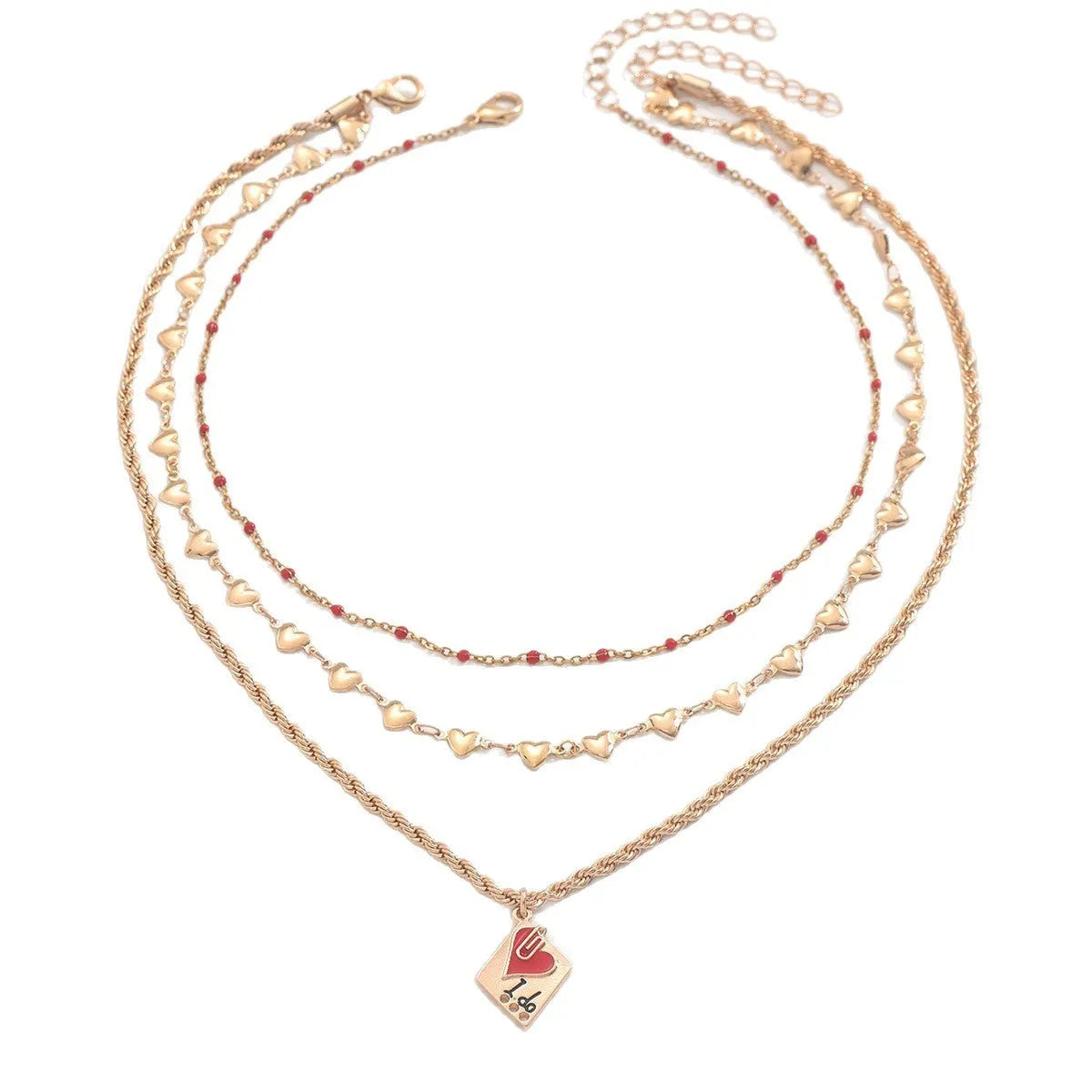 Three-layer geometric heart design clavicle chain necklace with adjustable length