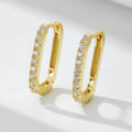 Sterling silver clip-on earrings with oval zircon stone in geometric design