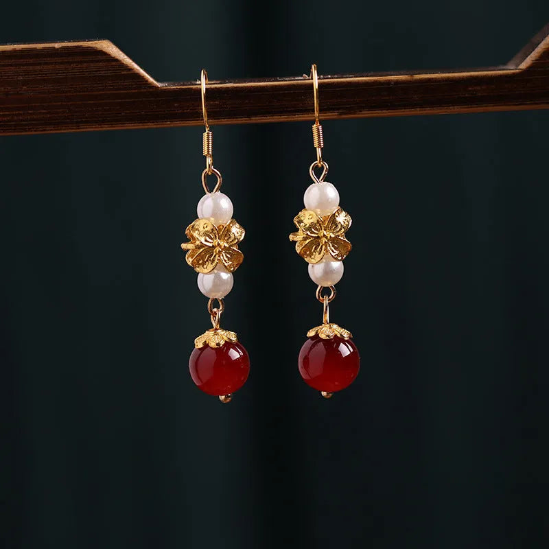 Geometric retro Han cheongsam antique earrings with electroplated alloy construction in colour 6#