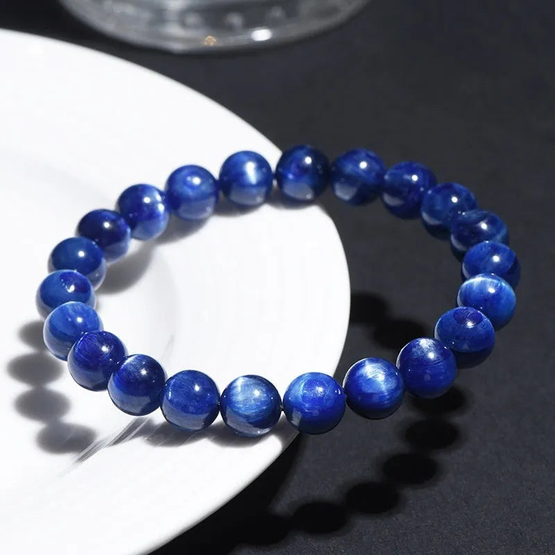Original geometry design blue crystal bracelet with Ruyi elements, polished Grade 7A crystal.