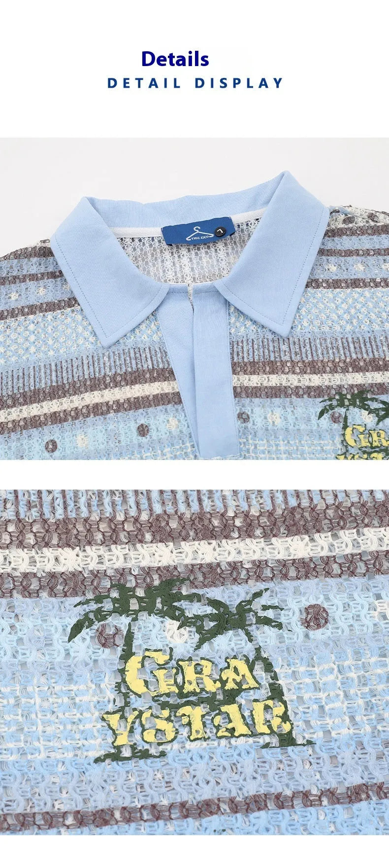 Man wearing a blue printed loose-fit short sleeve casual shirt made from polyester fabric.