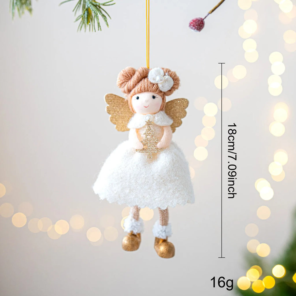 Christmas angel wings plush pendant in pink and white cloth fabric