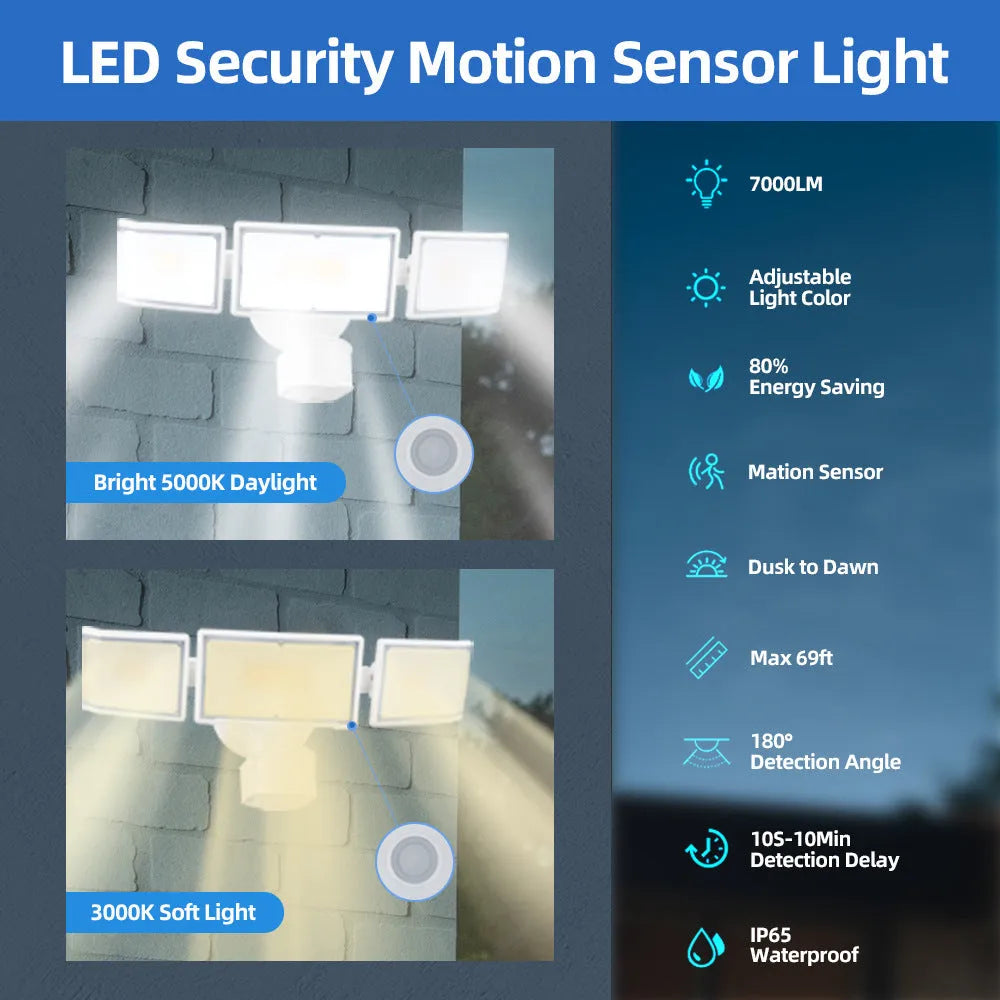 White LED human body induction security flood light with motion sensor for outdoor wall or ceiling mounting