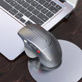 T32 wireless vertical ergonomic mouse in black matte texture showing aluminium side roller and 6-button layout.