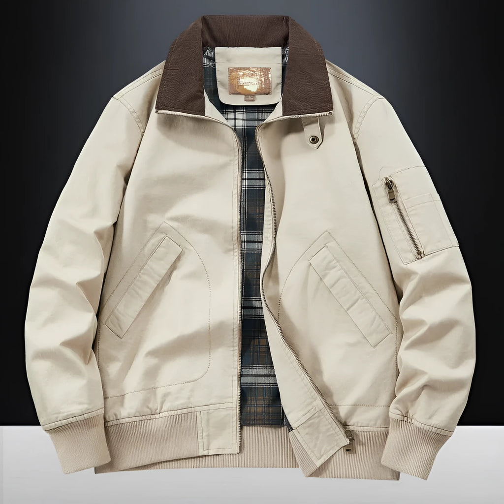 Men's plus size washed cotton baseball flight jacket in Army Green colour.