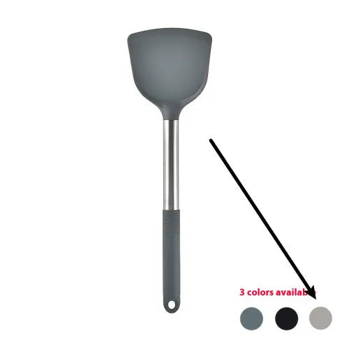 12-piece silicone kitchen utensil set with storage bucket in black, including ladle, spatula, claw tools and egg beater