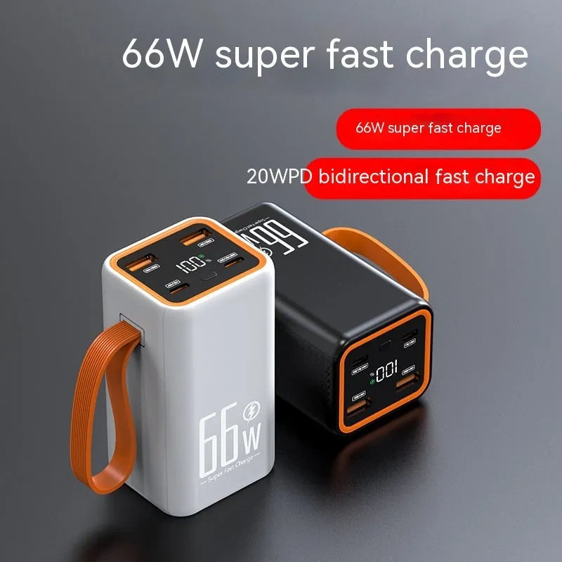 Black and white PD66W fast charge 20000 MA portable power bank showing creative design